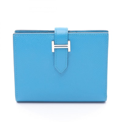 エルメス HERMES ベアンコンパクト ブルーザンジバル 二つ折り財布 財布 レザー ヴォーエプソン ブルーザンジバル A刻印(2017年製造) レディース ブルー系 H039790CK 【中古】
