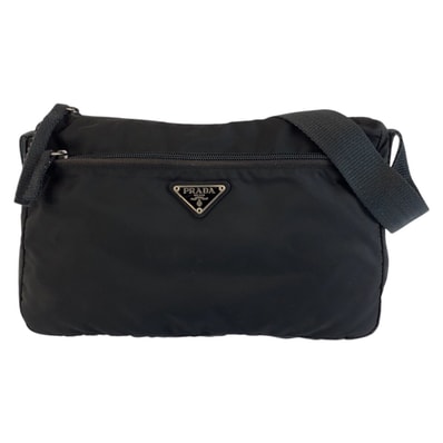 PRADA プラダ テスート 三角ロゴプレート ブラック 黒 シルバー金具 ナイロン ショルダーバッグ ポシェット 603327 【中古】