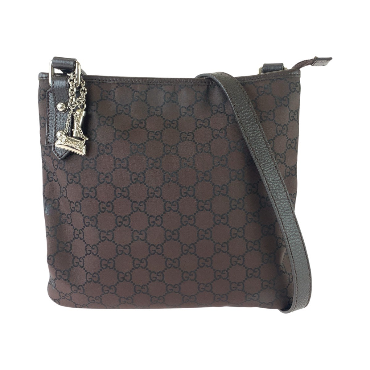 GUCCI グッチ GG柄 ブラウン シルバー金具 ナイロン レザー/ ショルダーバッグ メッセンジャーバッグ 1-0294305 【中古】