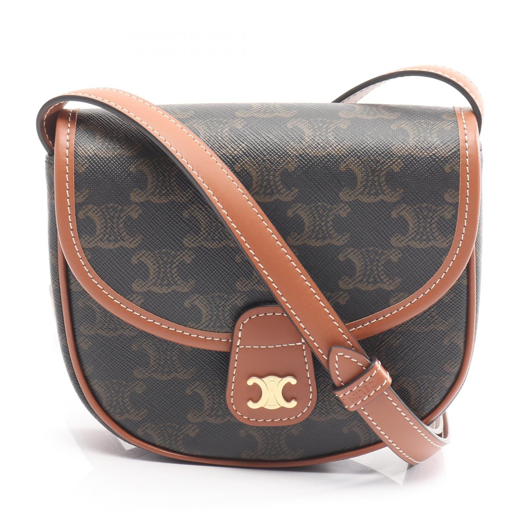 セリーヌ CELINE トリオンフ ミニブザス ショルダーバッグ バッグ PVCコーティングキャンバス レザー レディース ブラック系 / ブラウン系 196702 【中古】