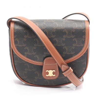 セリーヌ CELINE トリオンフ ミニブザス ショルダーバッグ バッグ PVCコーティングキャンバス レザー レディース ブラック系 / ブラウン系 196702 【中古】