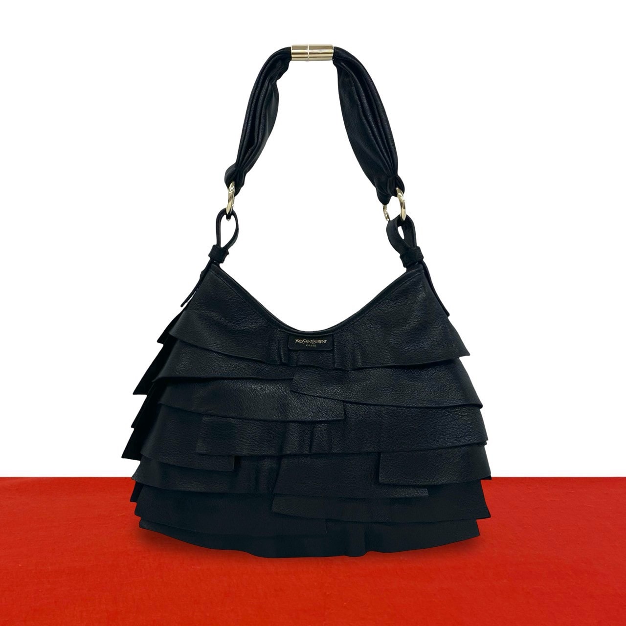 Saint Laurent Saint-Tropez Leather Semi Shoulder Bag "Black"