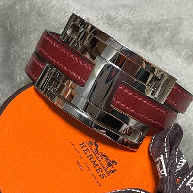 エルメス HERMES プスプス ブレスレット Hロゴ レザー シルバー 革
