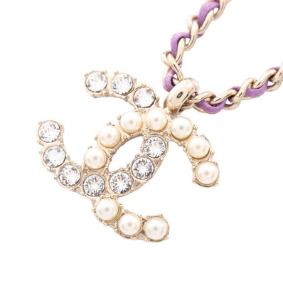 シャネル CHANEL ココマーク B20B ネックレス ジュエリー GP(ゴールドメッキ) レザー フェイクパール / ラインストーン レディース ゴールド系 / パープル系 / マルチカラー 【中古】