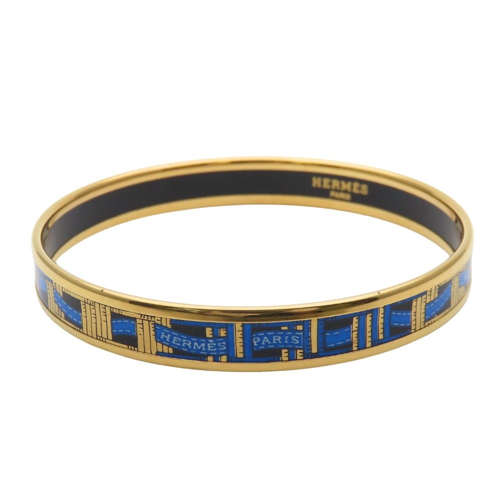 【中古】 エルメス ブレスレット エマイユPM エナメル メタル ブルー ゴールド ブラック 七宝焼き リボン アクセサリー レディース 女性 HERMES