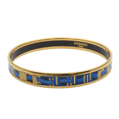 【中古】 エルメス ブレスレット エマイユPM エナメル メタル ブルー ゴールド ブラック 七宝焼き リボン アクセサリー レディース 女性 HERMES