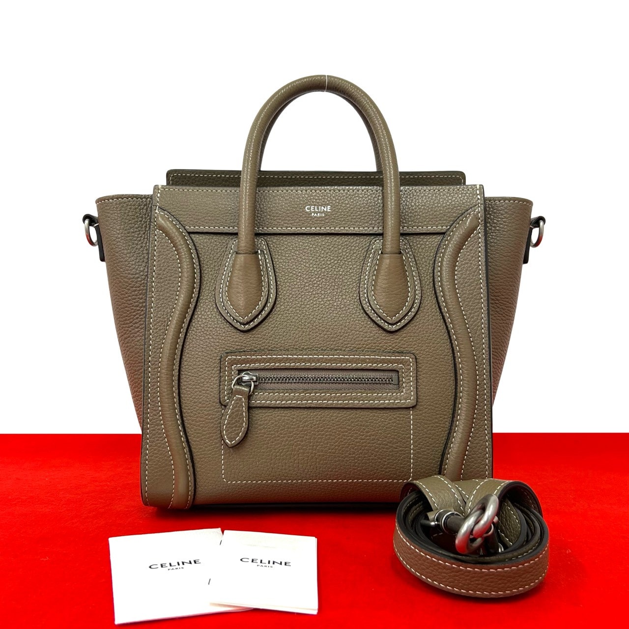 CELINE セリーヌ ラゲージ ナノショッパー レザー ショルダーバッグ ベージュ
238-7