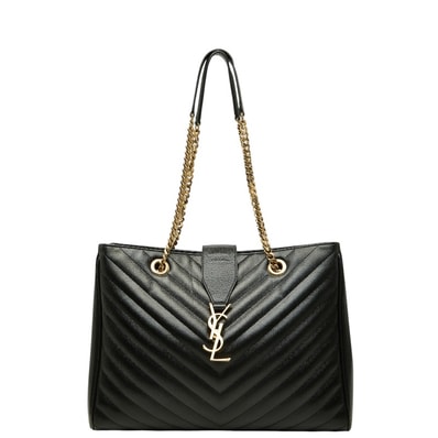 サンローラン カサンドラ YSLロゴ チェーン トートバッグ ショルダーバッグ 354117 ブラック レザー レディース SAINT LAURENT 【中古】