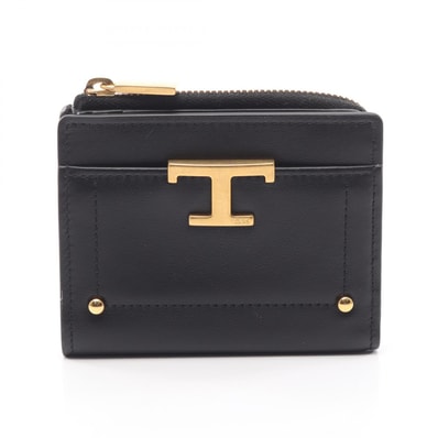 トッズ TOD'S Tタイムレス 二つ折り財布 財布 レザー レディース ブラック系 【中古】