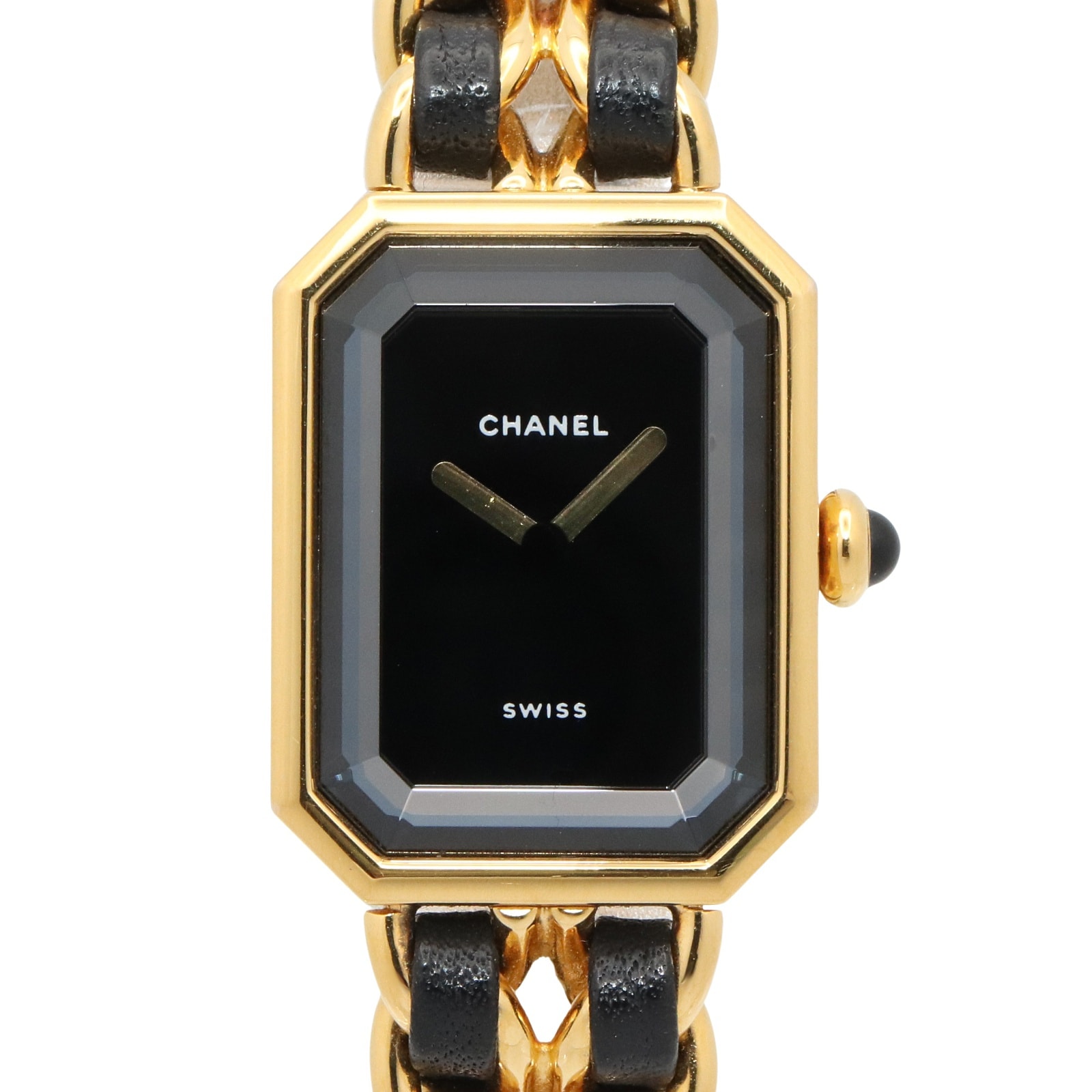 シャネル CHANEL プルミエール L 腕時計 時計 GP(ゴールドメッキ) レザー レディース ブラック系 H0001 【中古】