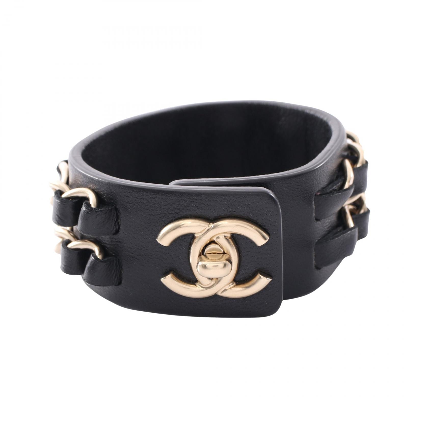 シャネル CHANEL ココマーク ターンロック ブレスレット アクセサリー レザー GP(ゴールドメッキ) レディース ブラック系 / ゴールド系 【中古】