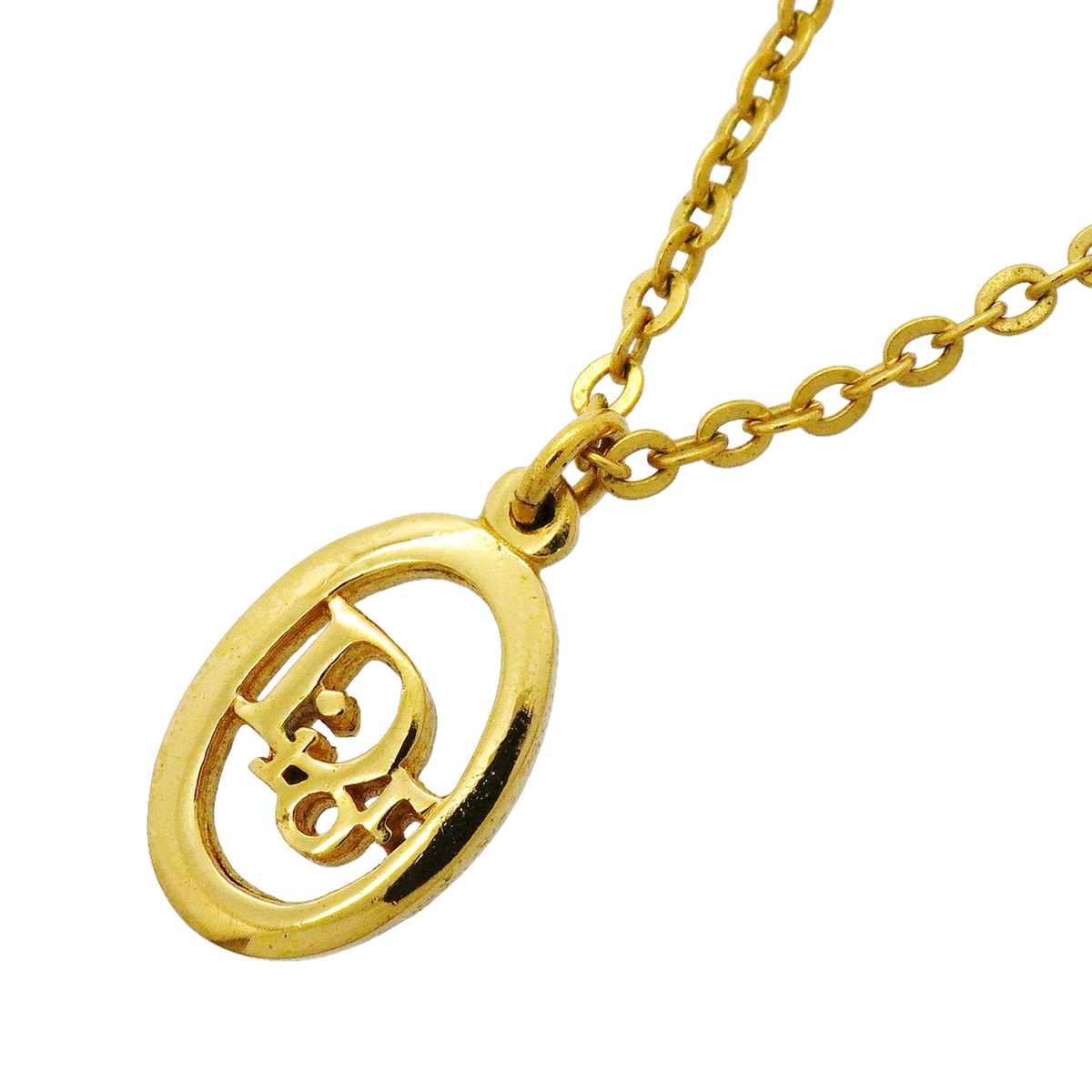 【6jib0538】クリスチャンディオール ネックレス ディオールロゴ オーバル GPメッキ ゴールド【中古】レディース