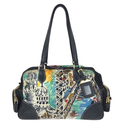 PRADA プラダ テスート 三角ロゴプレート ベネチア ブラック マルチカラー ゴールド金具 ナイロン レザー/ ショルダーバッグ トートバッグ 602170 【中古】