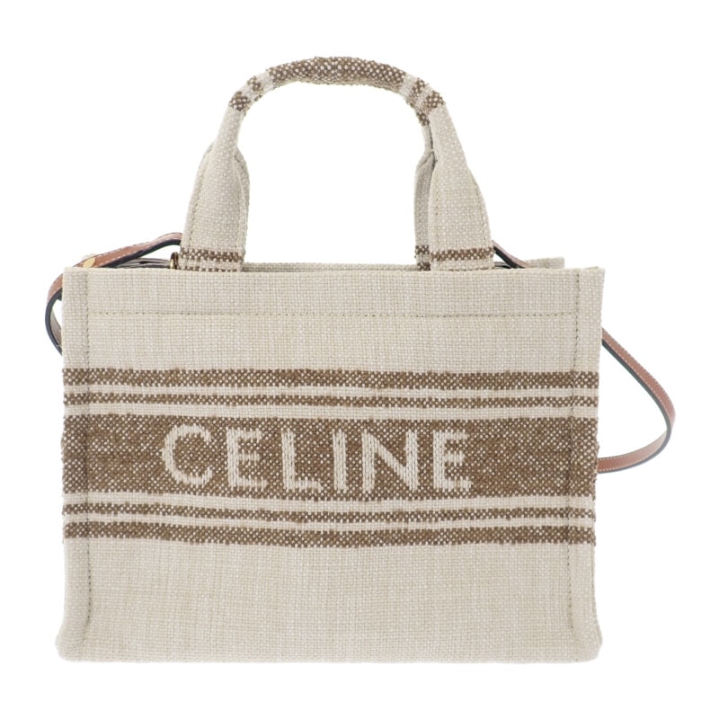 セリーヌ CELINE スモールカバタイス 199162EZ7.18TN 2WAYバッグ キャンバス カーフ タバコ タン アイボリー レディース【中古】【Aランク】