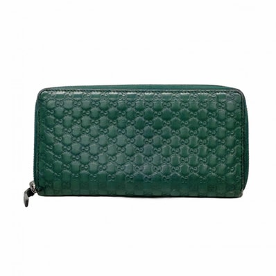 【6fa1429-k】グッチ 長財布 マイクログッチシマ 307987 レザー グリーン シルバー金具【中古】メンズ レディース ユニセックス
