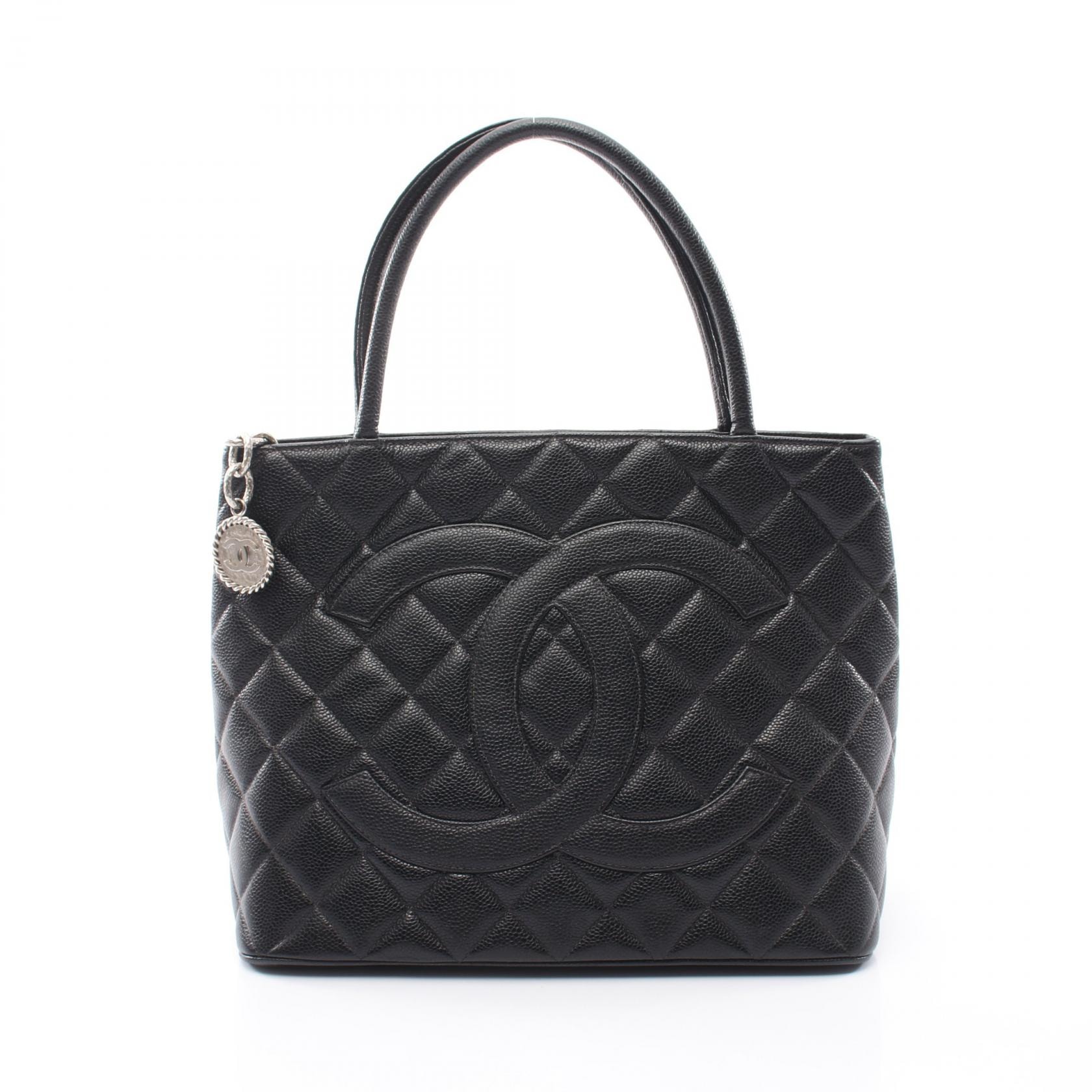 샤넬 CHANEL 리프린트 토트 토트백 캐비어 스킨 (그레인드 카프) 레이디스 블랙 A01804 [중고]