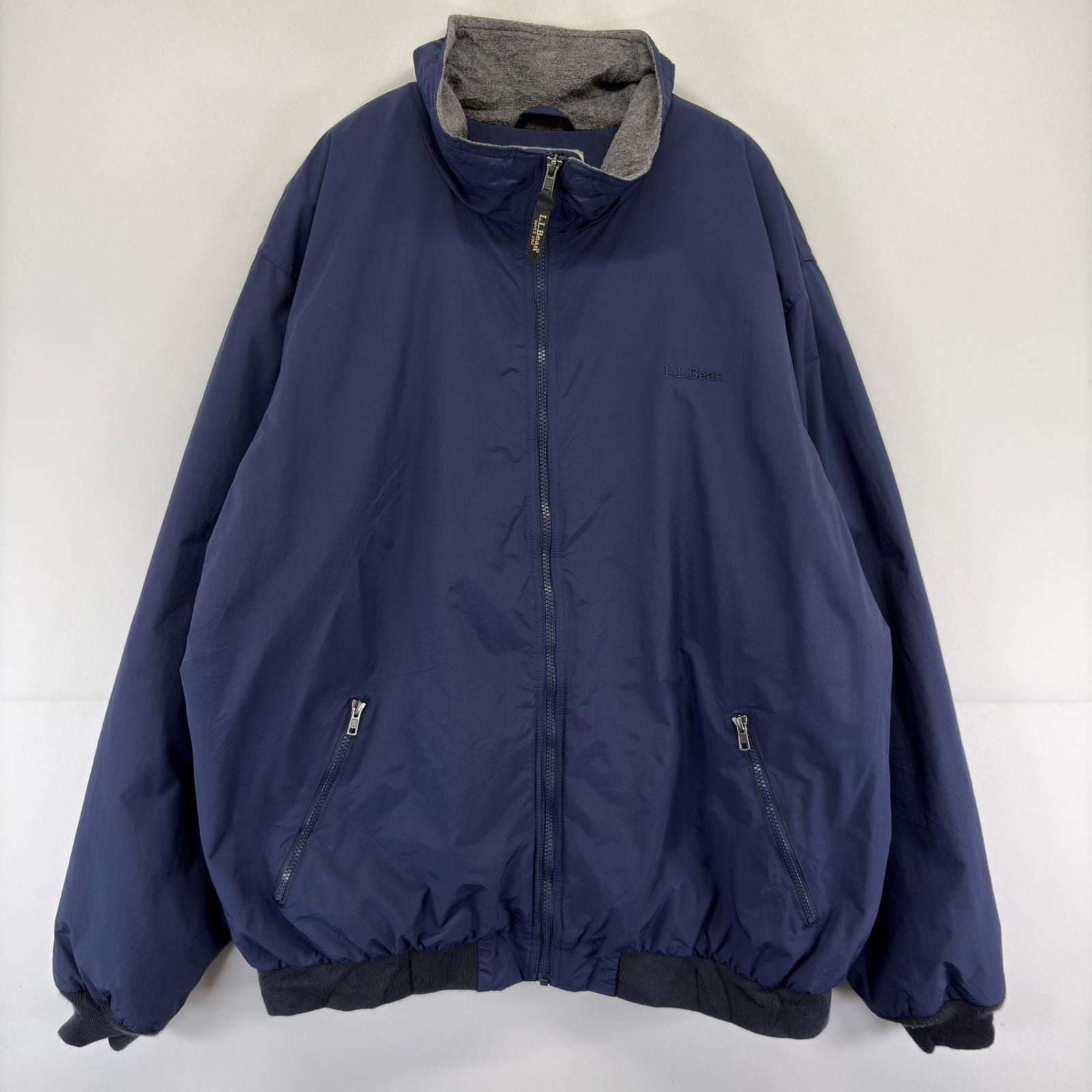 古着 エルエルビーン L.L.Bean ジャケット ウォームアップ 大きいサイズ フルジップ フリース ワンポイント 2XL TALL  ネイビー メンズ