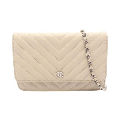 シャネル CHANEL シェブロン Vステッチ ショルダーバッグ バッグ ラムスキン(羊革) レディース アイボリー系 【中古】