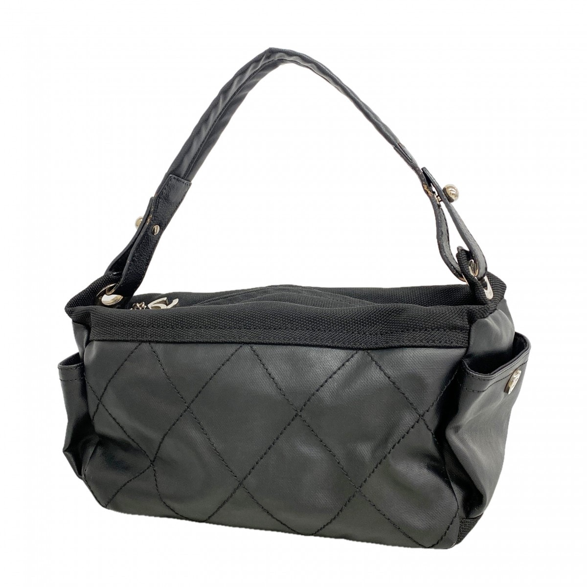 【6gd4234】シャネル ショルダーバッグ パリビアリッツ キャンバス ブラック シルバー金具【中古】レディース