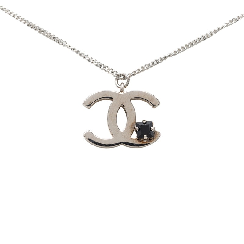 シャネル ココマーク ペンダント ネックレス 05P シルバー メタル ブラックストーン レディース CHANEL 【中古】