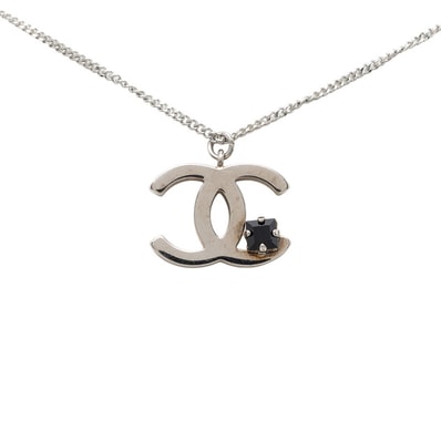 シャネル ココマーク ペンダント ネックレス 05P シルバー メタル ブラックストーン レディース CHANEL 【中古】