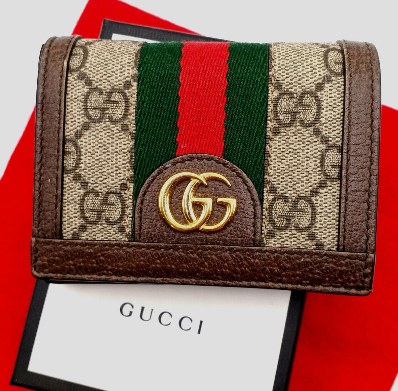 GUCCI GG Supreme Ophidia GG Card Case Wallet "Beige/Ebony"