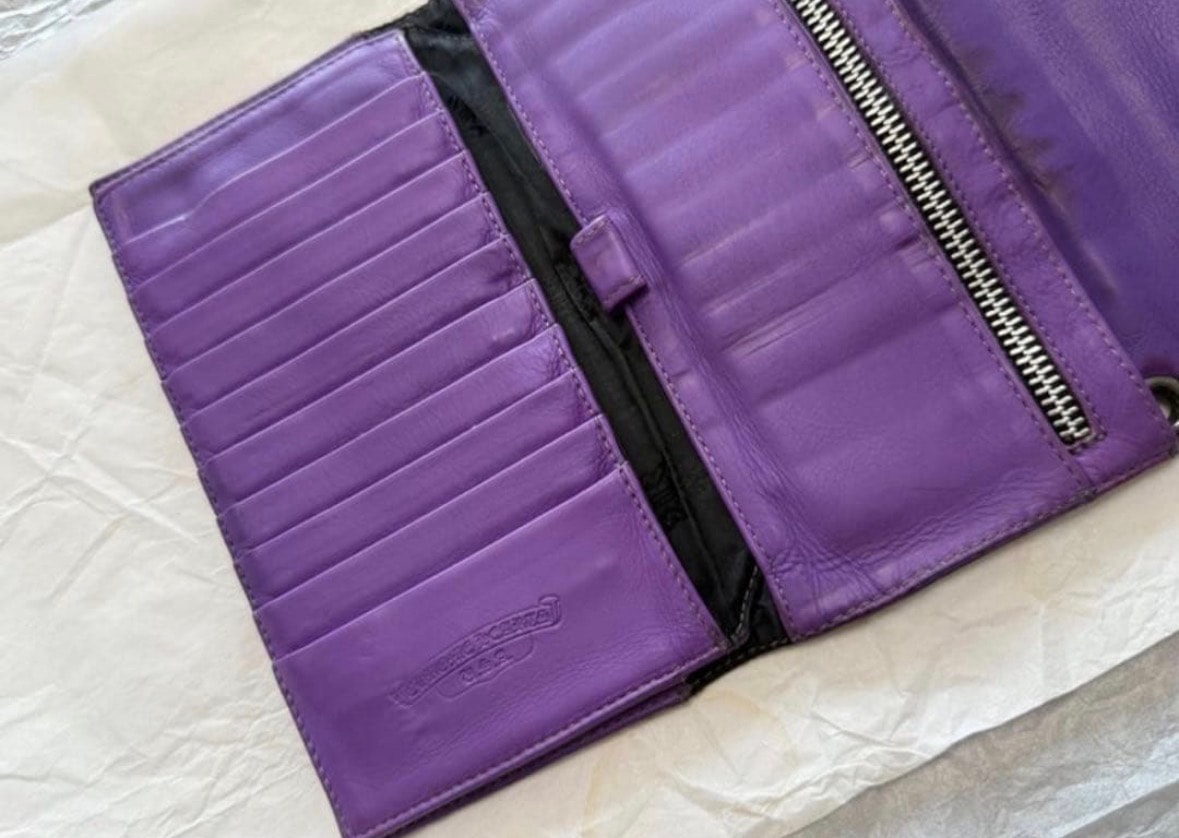 Chrome Hearts Wave Cross Ball Button Novelty Leather Wallet "Navy/Purple"