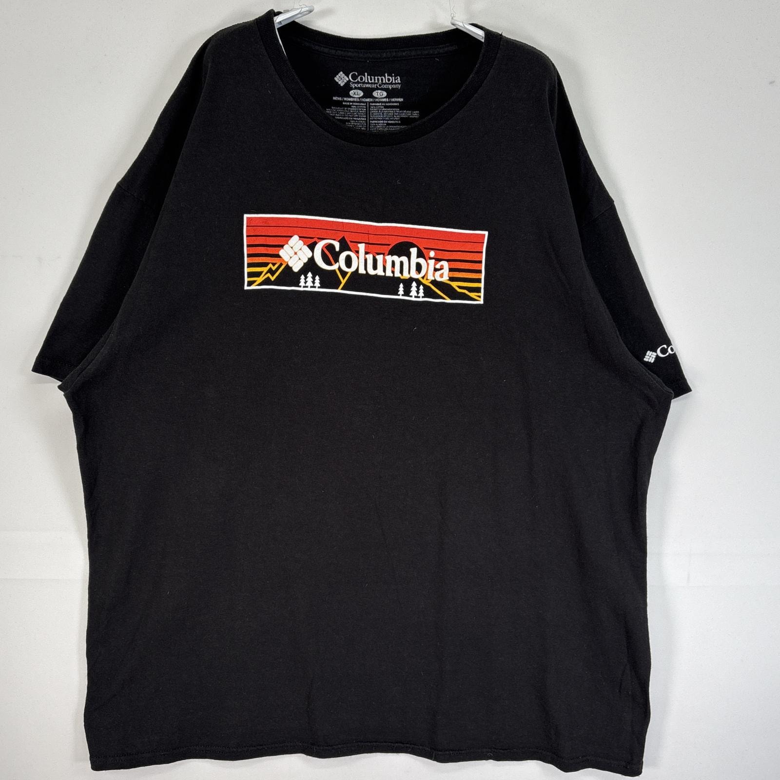 古着 コロンビア Columbia 半袖Tシャツ ラバープリント ロゴ 大きいサイズ クルーネック XL  ブラック メンズ