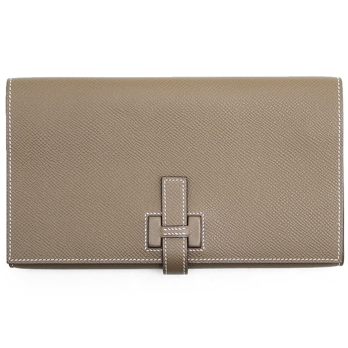 【極美品】HERMES エルメス ニュー・Hパッサン・トゥタンマン 長財布 ロング グレインレザー シボ革 メンズ レディース ユニセックス ウォレット 財布 小物 エトゥープ フランス製