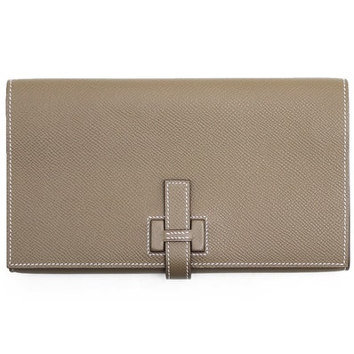 【極美品】HERMES エルメス ニュー・Hパッサン・トゥタンマン 長財布 ロング グレインレザー シボ革 メンズ レディース ユニセックス ウォレット 財布 小物 エトゥープ フランス製