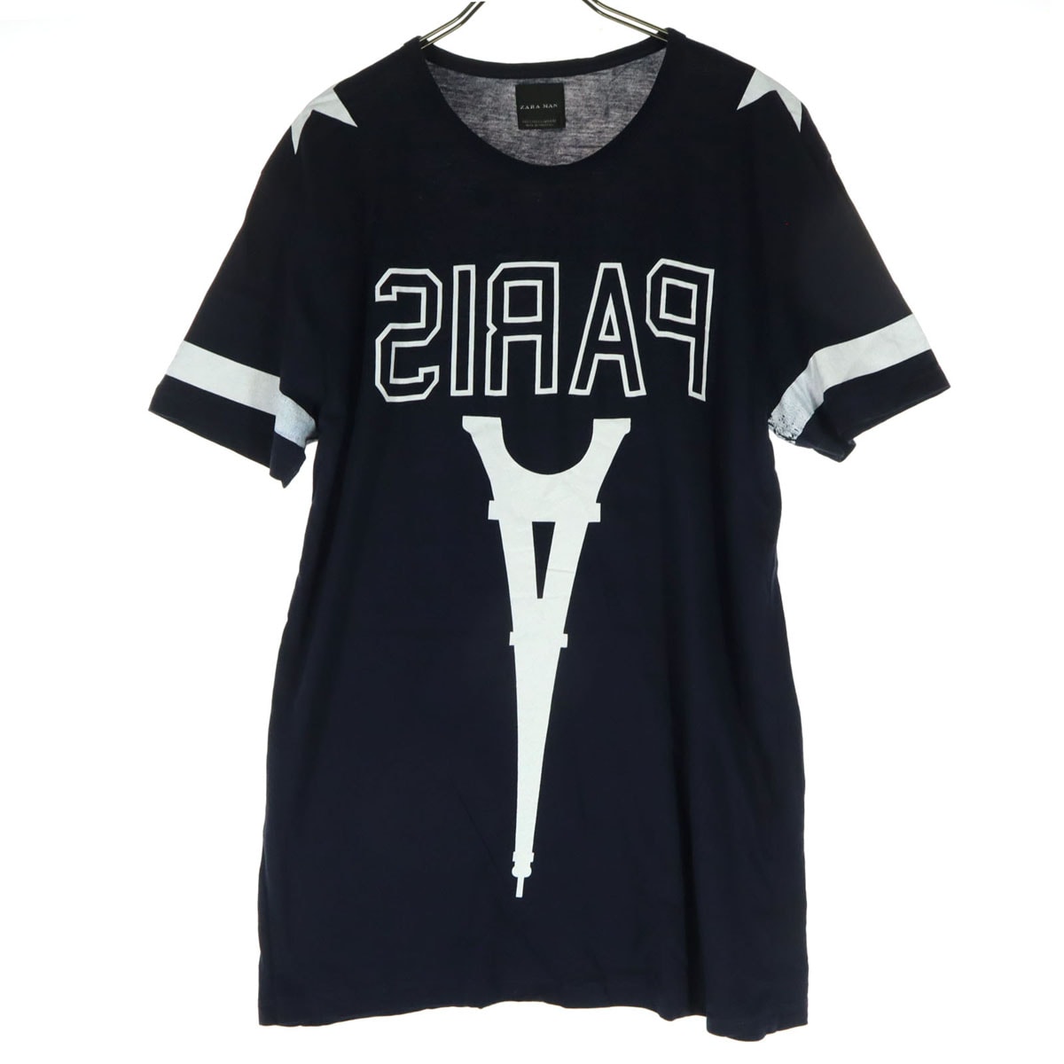 ZARA MAN ザラマン プリント柄 半袖 Tシャツ L ネイビー