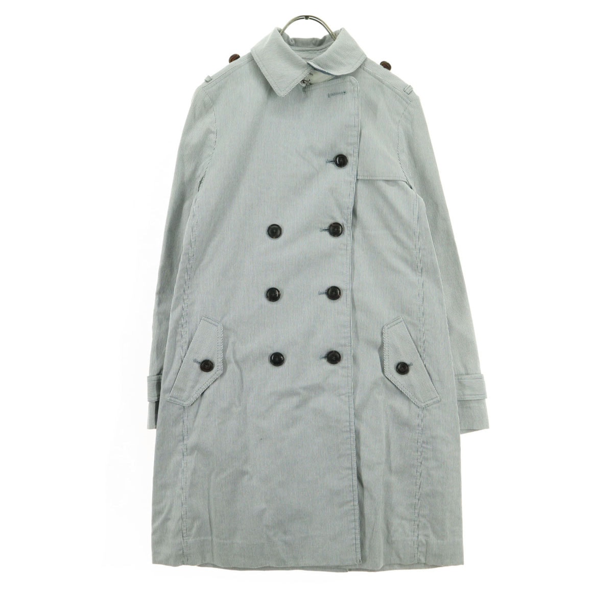 美品 GAP ギャップ ストライプ柄 長袖 トレンチコート M ブルーグレー系