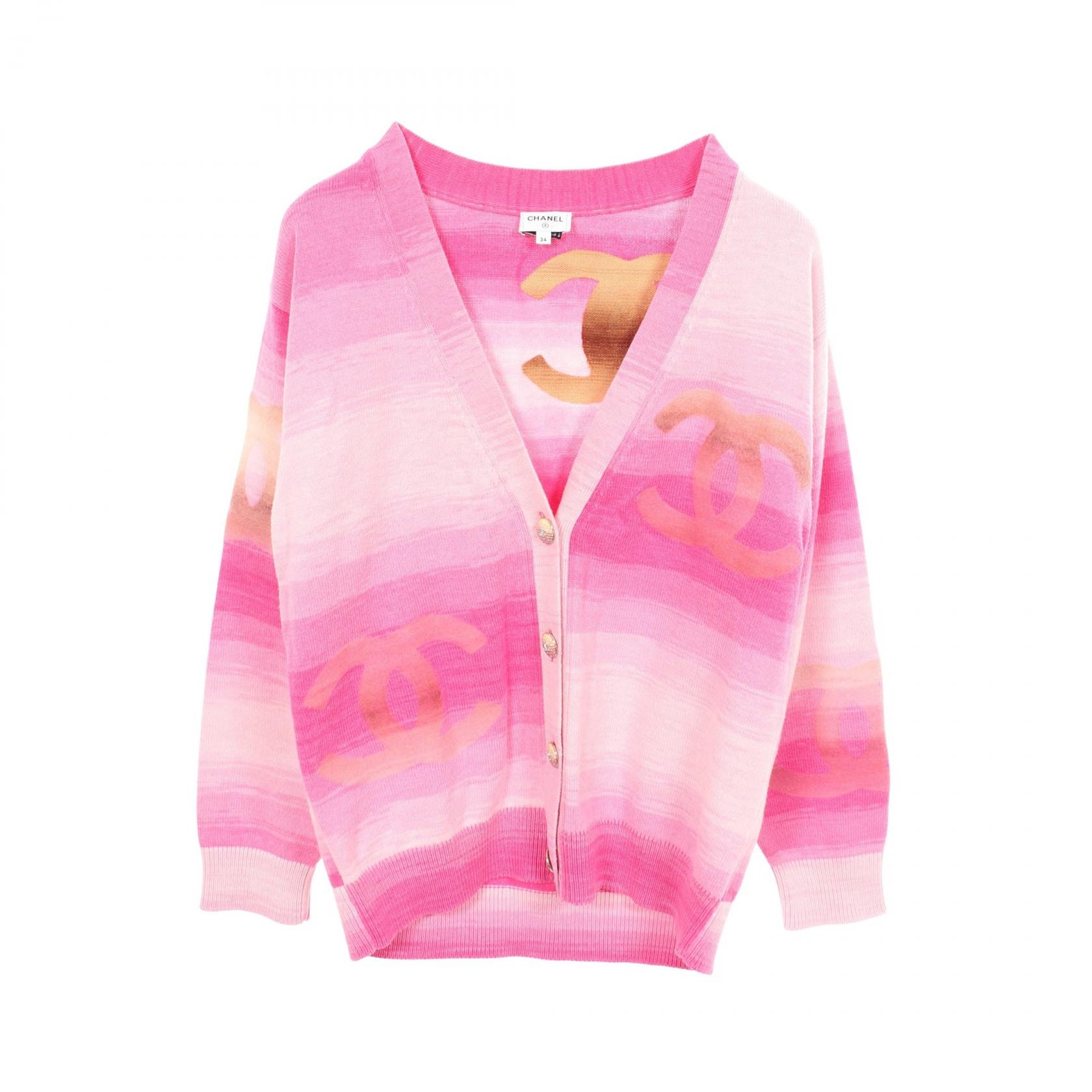シャネル CHANEL ココマーク Vネック カーディガン 衣料品 トップス コットン カシミヤ レディース ピンク系 / ブラウン系 / マルチカラー P76542K11013 【中古】