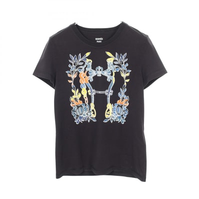 エルメス HERMES カルトゥッシュ デッラ カヴァッレリア 半袖Tシャツ 衣料品 トップス コットン レディース ブラック系 / マルチカラー 4E4629DA 【中古】