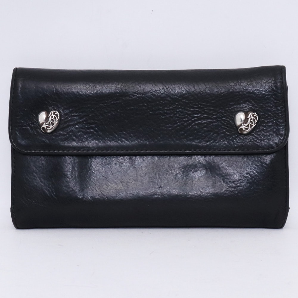 Chrome Hearts Wave Wallet / Leather Heart Button "Black"