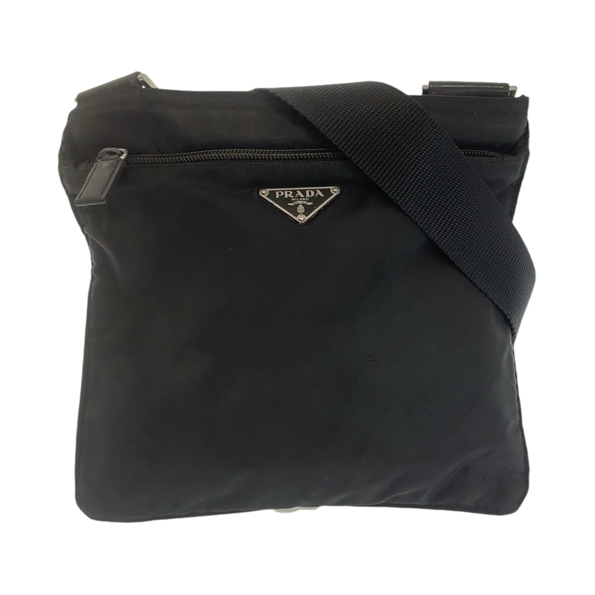 美品 PRADA プラダ テスート 三角ロゴプレート ブラック 黒 シルバー金具 ナイロン 斜め掛け ショルダーバッグ ポシェット 604335 【中古】