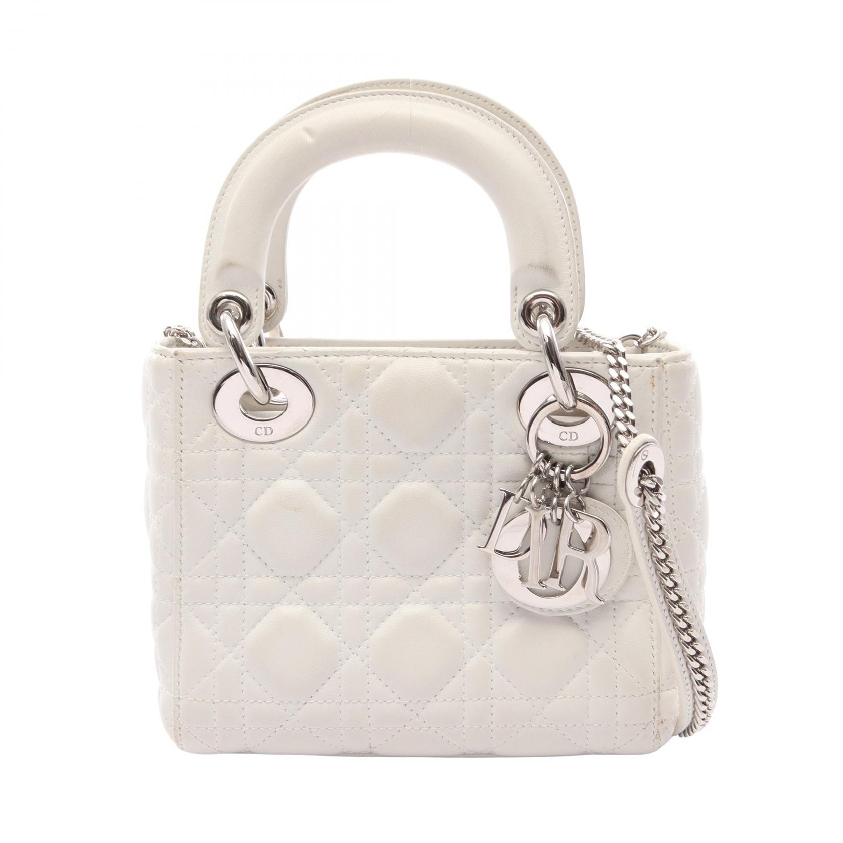 ディオール Dior レディディオール ミニ カナージュ 2WAY ハンドバッグ バッグ レザー レディース ホワイト系 【中古】