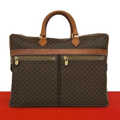 CELINE セリーヌ マカダム ブラゾン 柄 レザー PVC ビジネスバッグ ブラウン
36587