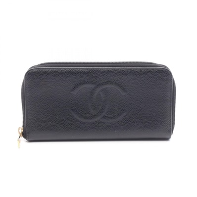 シャネル CHANEL ココマーク ラウンド長財布 財布 キャビアスキン(グレインドカーフ) レディース ブラック系 【中古】