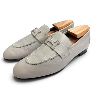 美品 エルメス ローファー モカシンパリ グレー 36.5 AF4251062Z