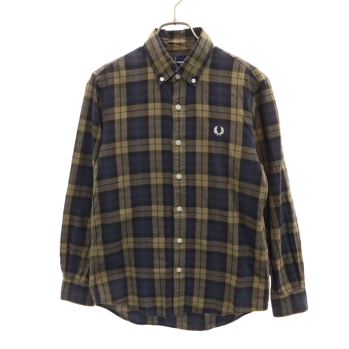 FRED PERRY フレッドペリー チェック柄 長袖 ボタンダウンシャツ XS ネイビー