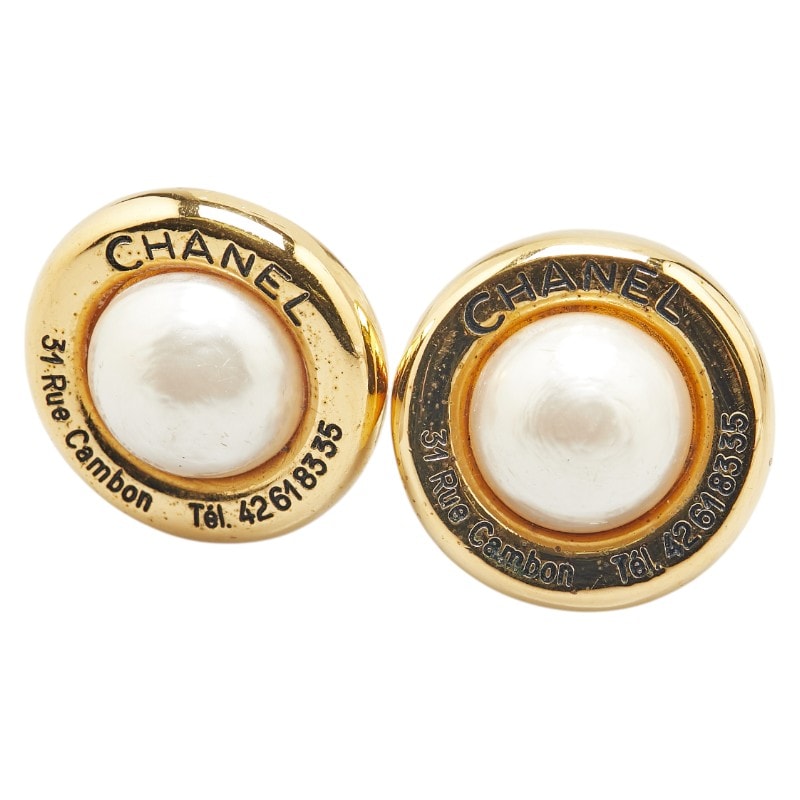 シャネル ヴィンテージ ココマーク 31 RUE CAMBON PARIS イヤリング ゴールド メッキ フェイクパール レディース CHANEL 【中古】