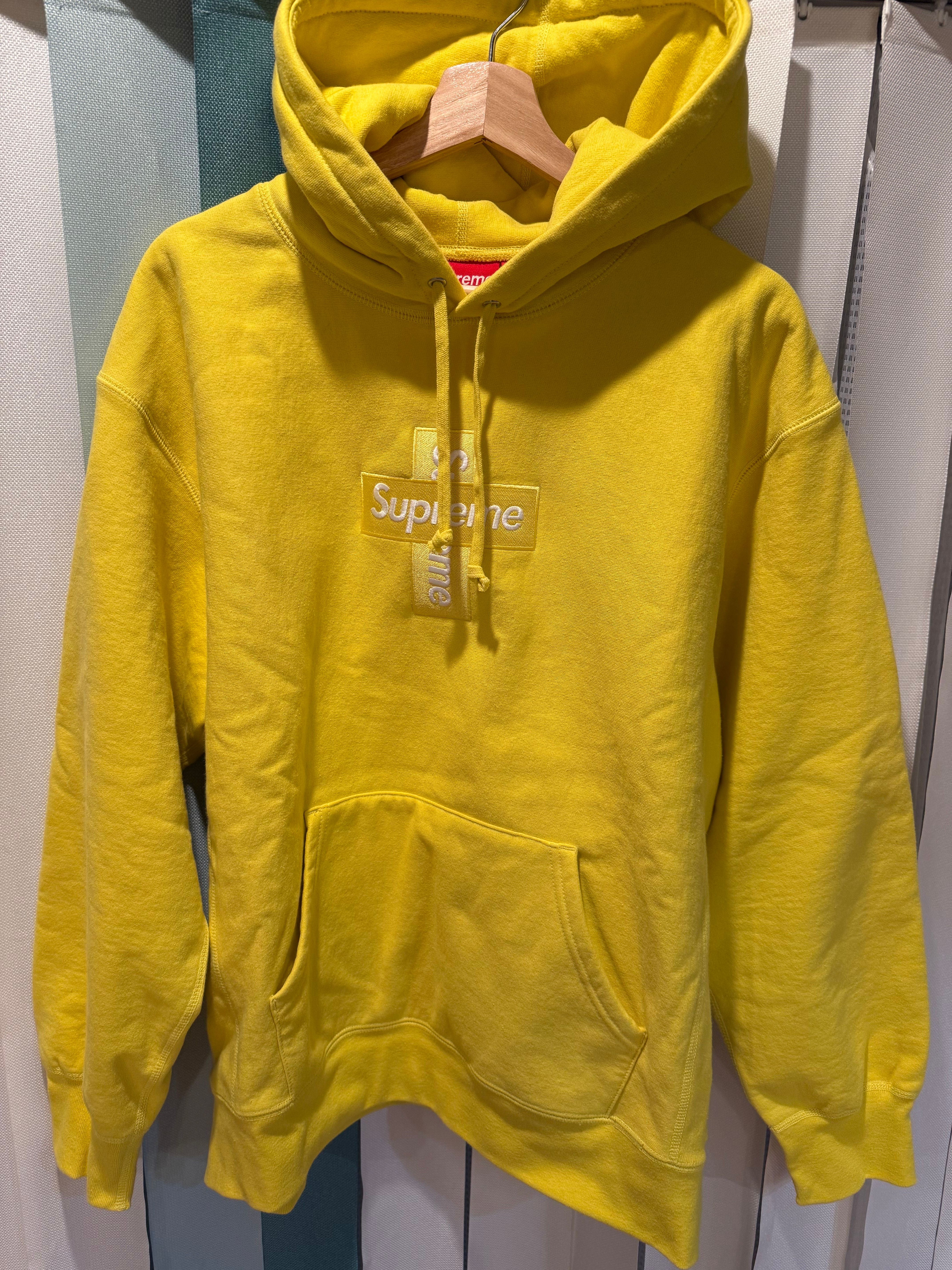 Supreme Cross Box Logo Hooded Sweatshirt "Yellow"