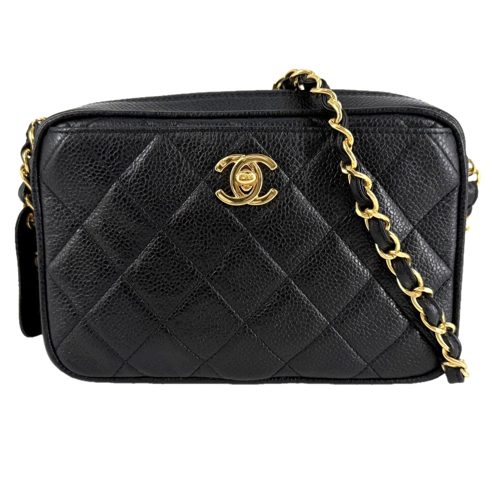 CHANEL シャネル ショルダーバッグ マトラッセ カメラバッグ ココマーク チェーンショルダー 肩掛け 斜め掛け キャビアスキン ブラック 黒 ゴールド金具 レディース【中古品】