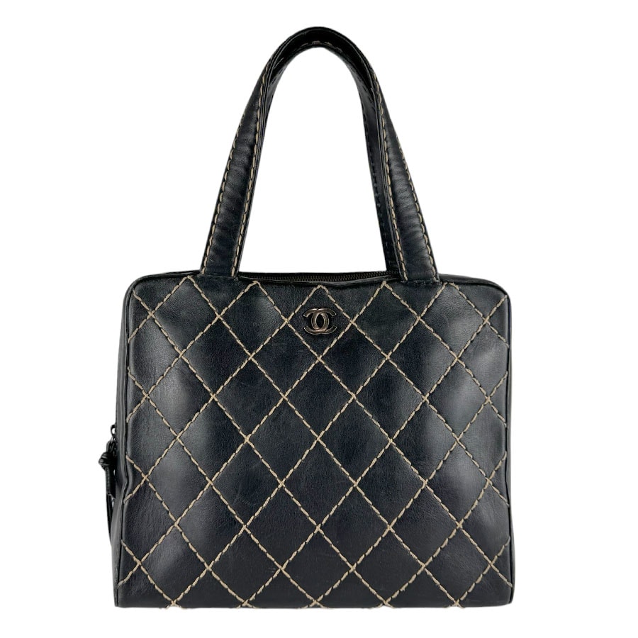 シャネル CHANEL ハンドバッグ ワイルドステッチ レザー ブラック レディース【中古】 z9560