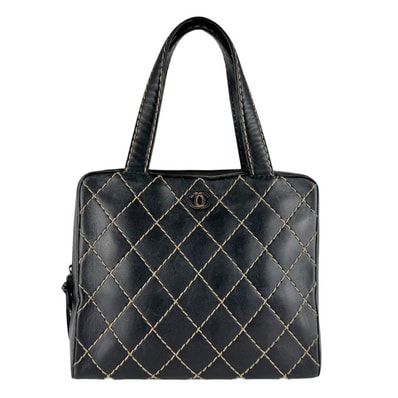 シャネル CHANEL ハンドバッグ ワイルドステッチ レザー ブラック レディース【中古】 z9560