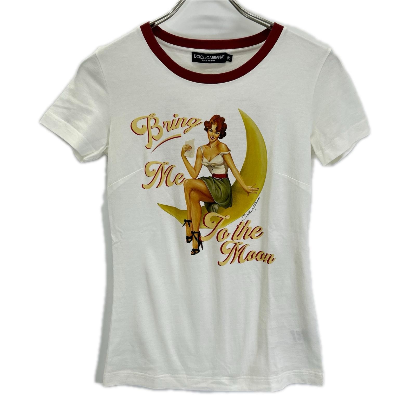 ドルチェアンドガッバーナ F8L99T ホワイト BRING ME TOTHE MOON グラフィックリンガーTシャツ 36