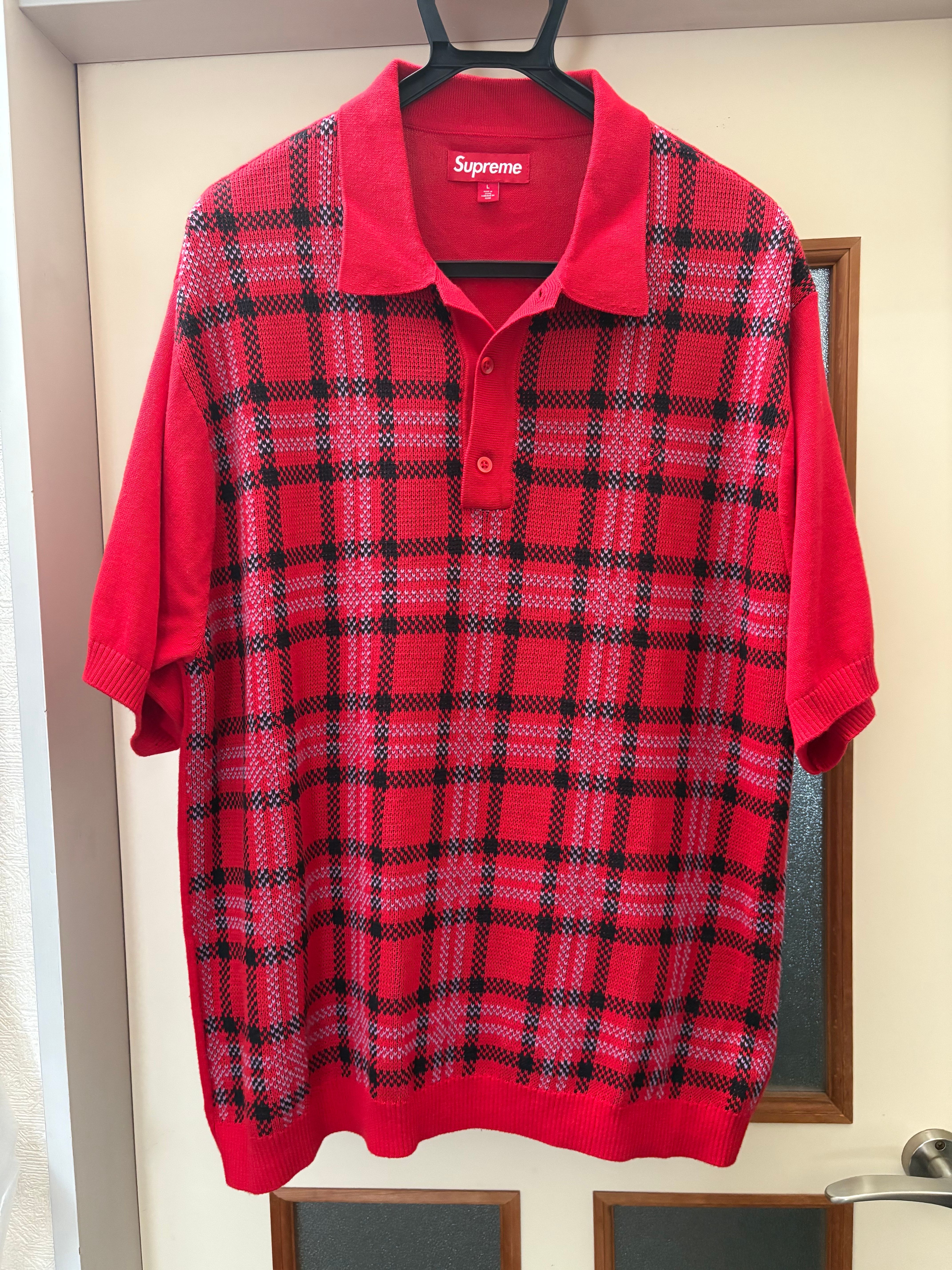 Supreme Plaid Knit S/S Polo "Red"