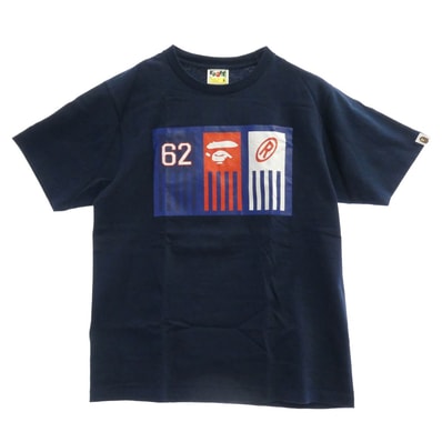 A BATHING APE アベイシングエイプ Tシャツ フェイス ナンバリング 62 クルーネック 半袖 Tシャツ ネイビー系 M【中古】