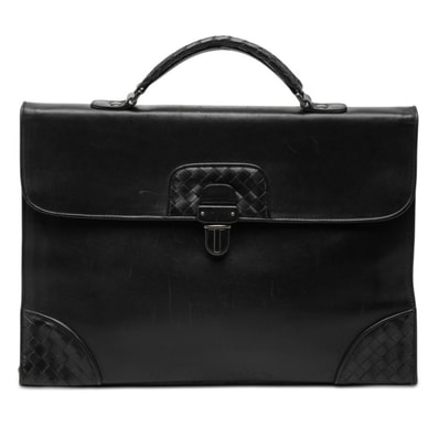 ボッテガヴェネタ イントレチャート ビジネスバッグ ブリーフケース ブラック レザー メンズ BOTTEGAVENETA 【中古】